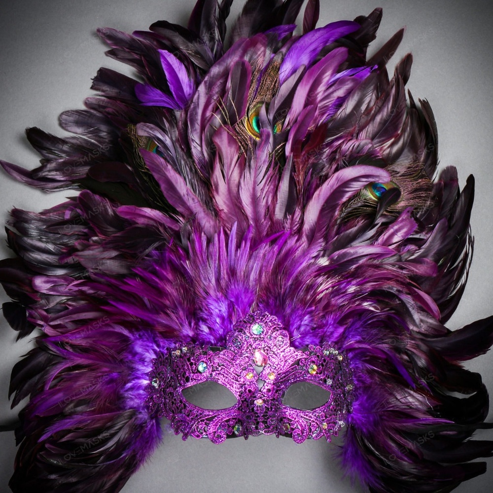 Luxury Traditional Venice Carnival Masquerade Purple Feather Mask